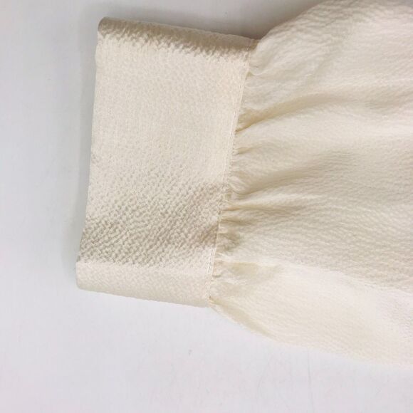 Eileen Fisher Silk Long Sleeve V Neck Blouse Classic Ivory Preppy Women's Size M - Picture 9 of 12